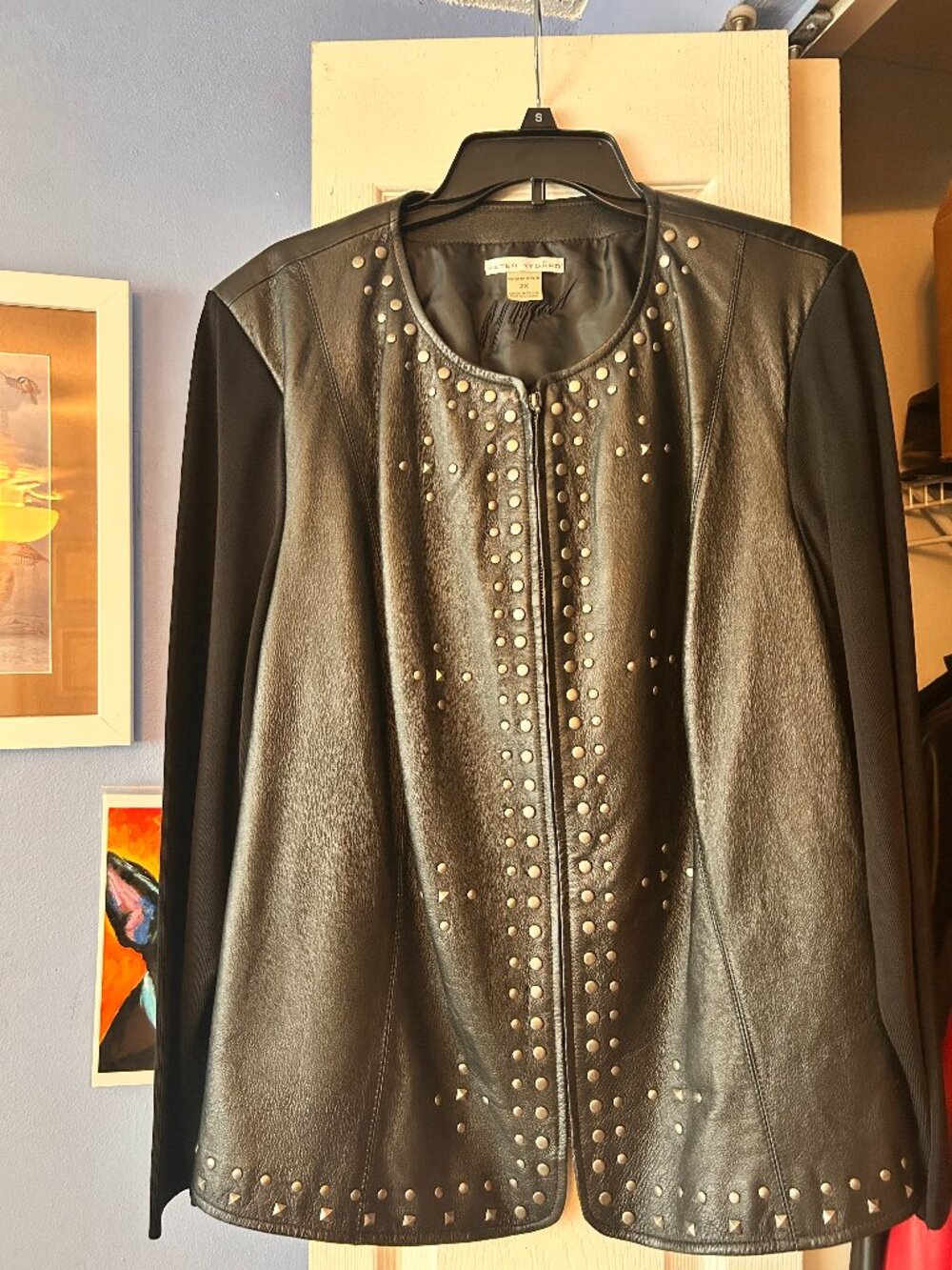 Peter Nygard Studded Leather Moto Jacket Rock Chic Biker Goth 2X